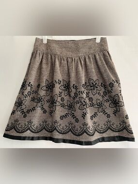 Joe Benbasset Tweed Velvet Appliqué A-Line Skirt Small Cottagecore